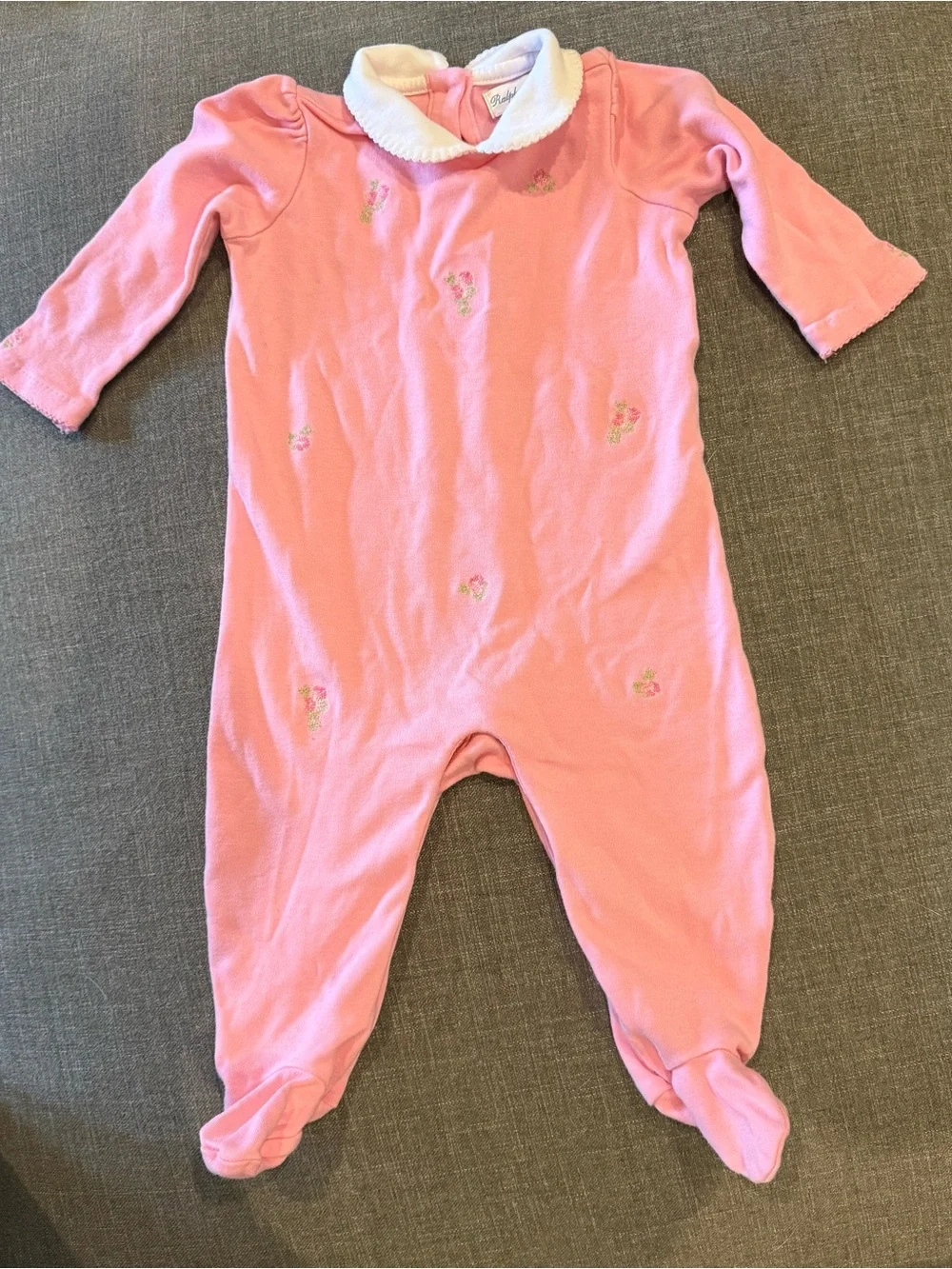 Ralph Lauren Pink Footed One-Piece with White Scalloped Collar